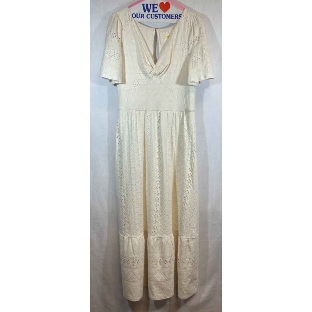 Anthropologie Maeve Rochelle Maxi Eyelet Dress, Ivory, sz M Cottagecore Lace C6